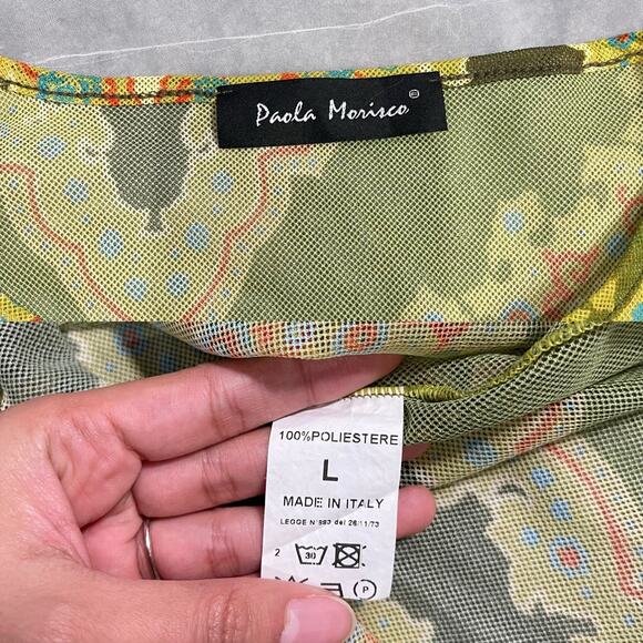 Vintage 00s euro mesh abstract floral graphic tee with lettuce hem (S/M) - Picture 9 of 9